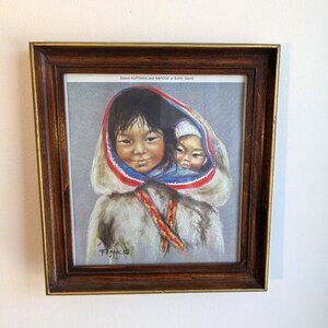 Vintage Inuit Print Dorothy Francis Painting Sisters Children Kuptana & Napook